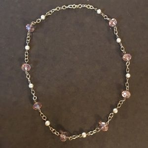 3/$10 Pink bead and faux pearl gold chain necklace